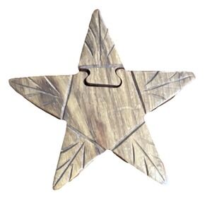 Wooden Star Shaped Puzzle Box with Carvings and Removable Lid